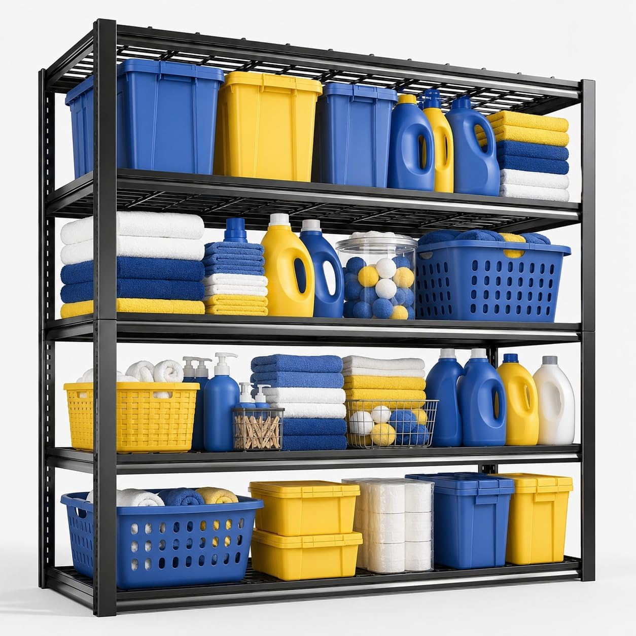 Heavy Duty Over Washer and Dryer Storage Shelf, 5 Tier Adjustable Metal Laundry Room Organizer, Freestanding Utility Shelving Rack, Rust Resistant Steel Storage Shelf, Black, 35.4"Wx 15.7"Dx 71.2"H