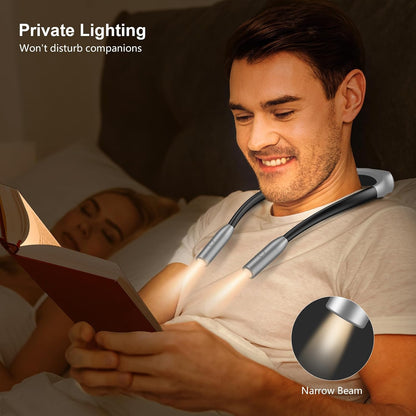 Gritin Book Light, Eye Caring 3 Colors & Dimmable Brightness Reading Light | Bendable Arms, 80+Hrs Runtime, Neck Round Design, Comfortable & Lightweight Neck Light for Reading in Bed, Crafting, Knitting