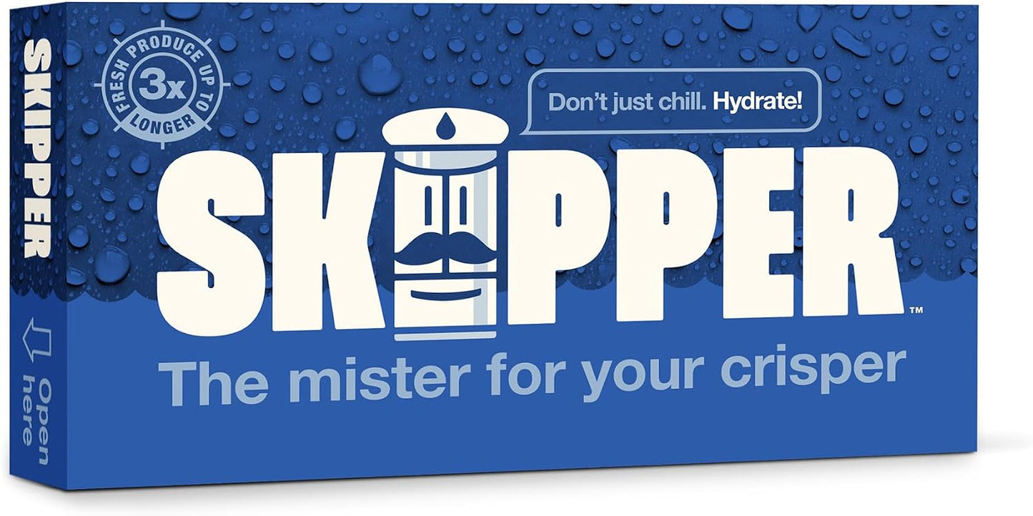 Skipper Fridge Hydration Pack | Keeps Vegetables & Herbs Fresh 3X Longer | Releases purified water vapor & uses only all-natural ingredients. Compact and easy-to-use crisper drawer pack
