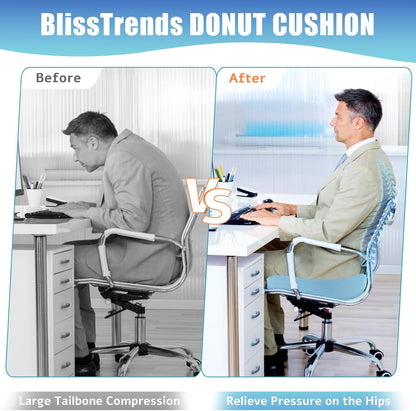 BlissTrends Donut Pillow Seat Cushion, Memory Foam Lifting Cushions(Black) | Donut Chair Cushions for Postpartum Pregnancy & Hemorrhoids,Tailbone Pain Relief Cushion for Office&Home Chairs