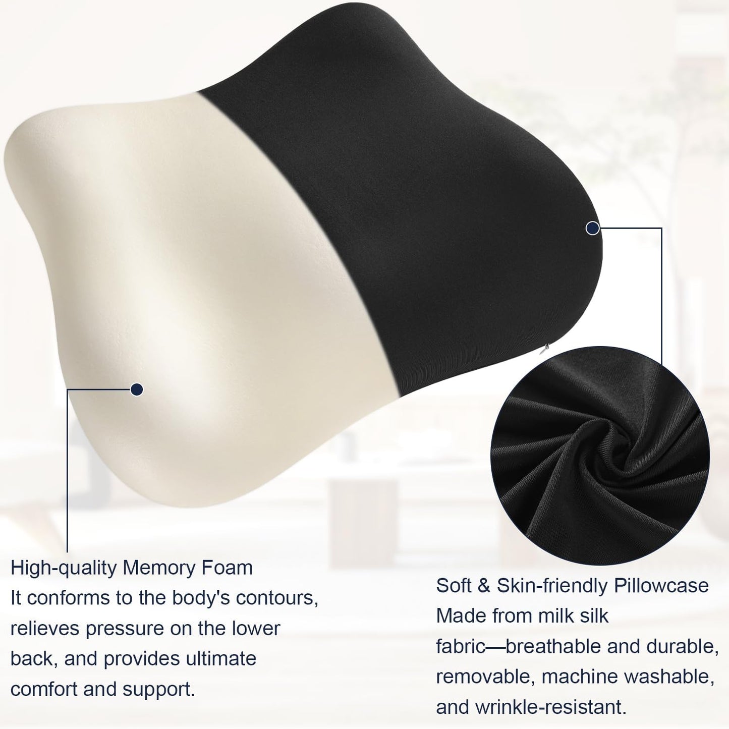 Lumbar Support Pillow for Office Chair Memory Foam Lumbar Cushion with Removable Cover Soft Back Support Pillow Suitable for Car, Couch, Gaming, Dark Blue