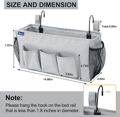 Surblue Bedside Organizer with Hook Bedside Caddy Hanging Storage Bag with Adjustable Straps and Water Bottle Holder for Home College Dorm Bunk Bed Accessories, Crib Bed Rails, Hospital Bed, Black