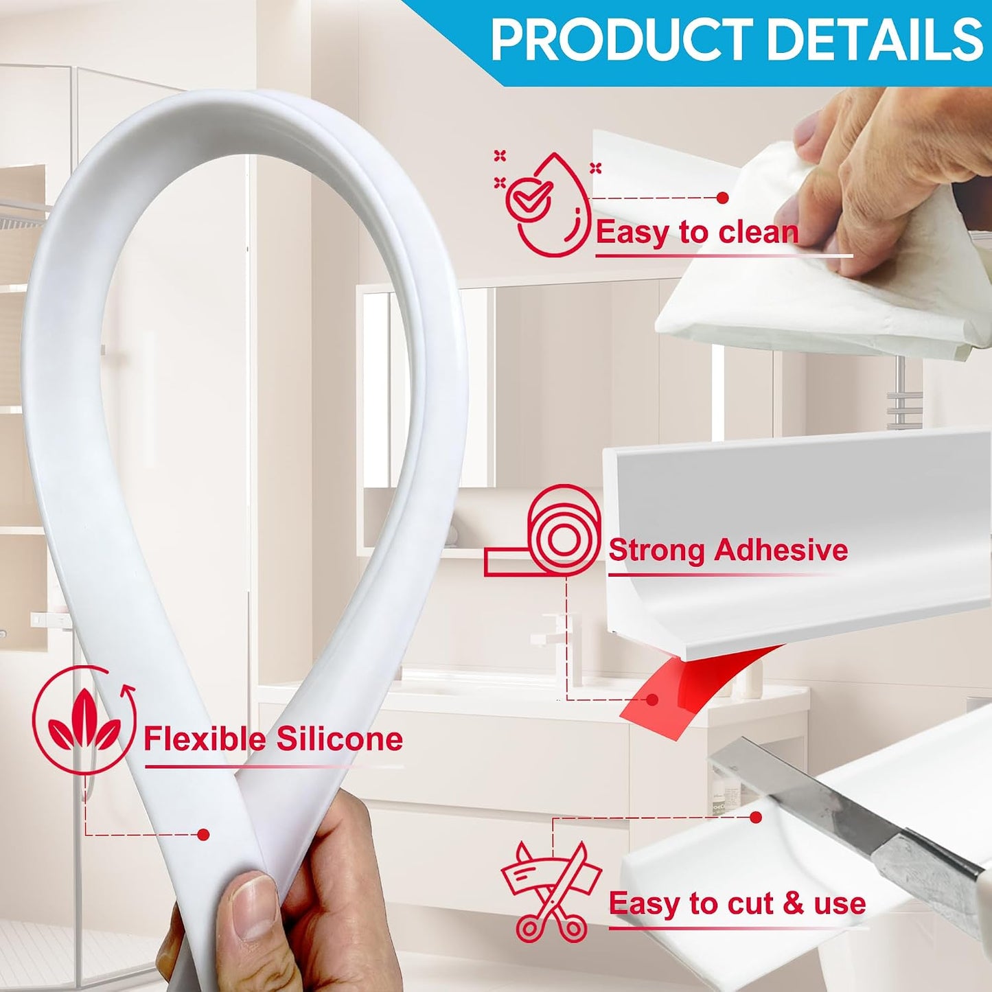 39" Shower Threshold Water Dam Silicone Shower Water Guard Collapsible Shower Door Bottom Seal Shower Splash Guard for Wet and Dry Separation
