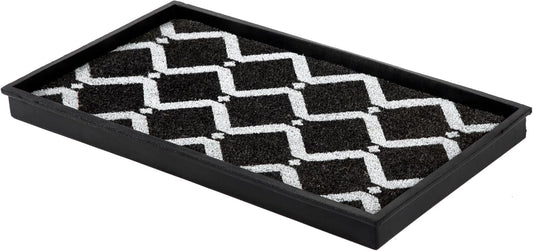 Anji Mountain Heavy Duty Waterproof Rubber Shoe Storage Mat Organizer/Boot Storage Multi Use for Entryway with Coir, Tan Cross Embossed Insert, Fits 2 Pair (24.5" Wide) - Colors A