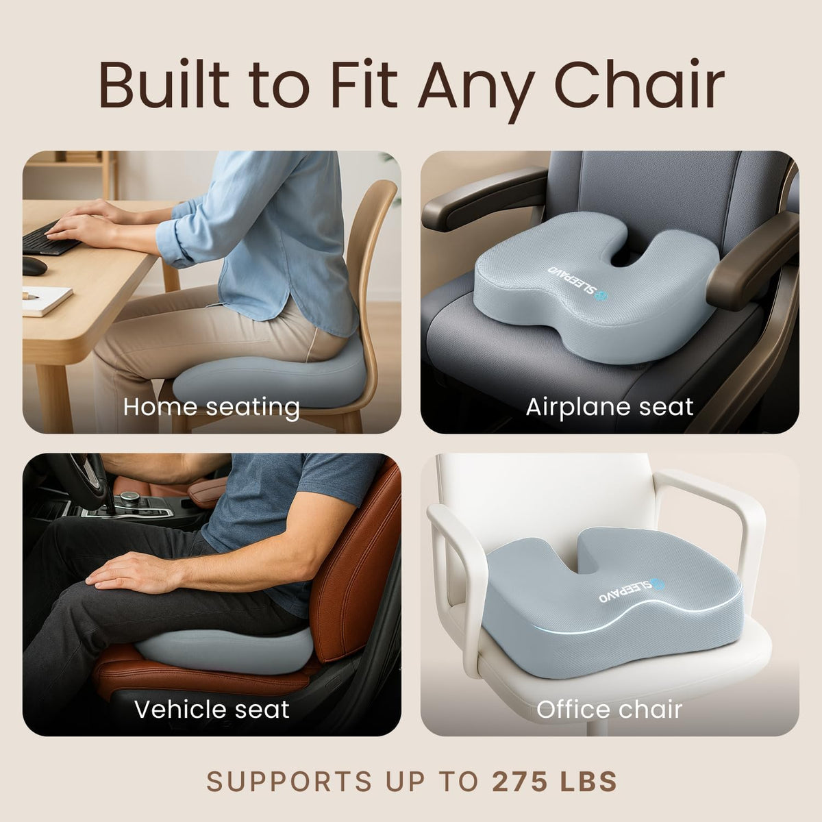 Sleepavo Office Chair Cushion, Seat Cushion for Tailbone Pain Relief Butt