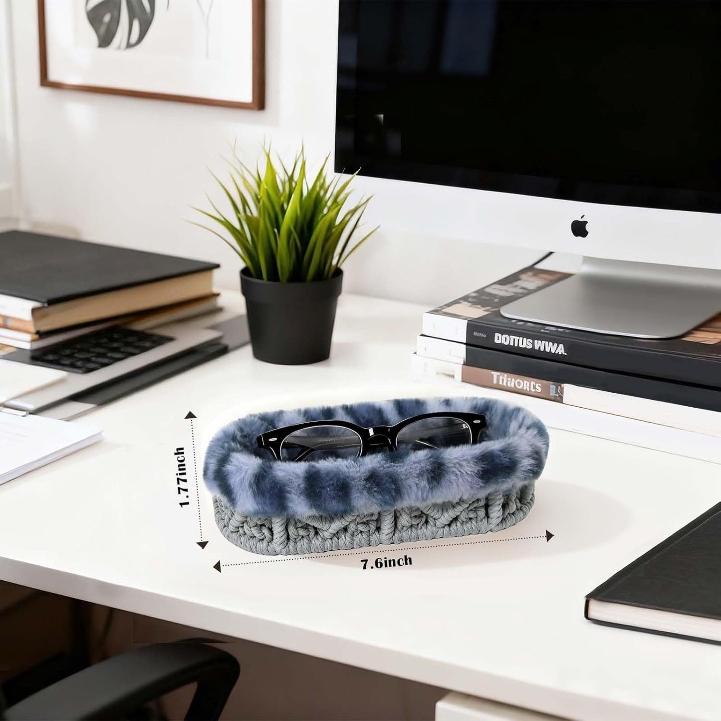 Plush Lined Eyeglass Holder Case for Nightstand | Anti-scratch Glasses Holder,Cotton Rope Eyeglass Stand Storage Organizer Tray for Office Desk