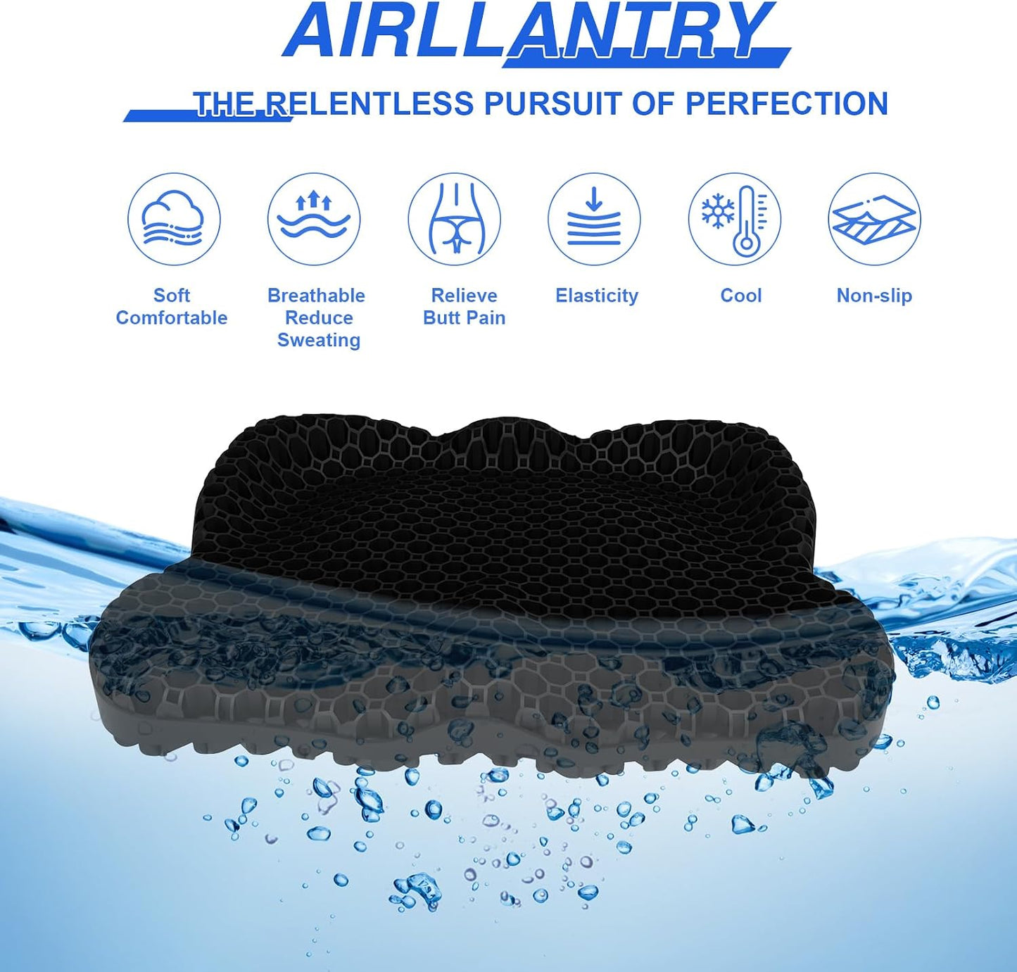 Thicken 19.7in Seat Cushion, Gel Seat Cushion for Long Sitting–Office Chair, Wheelchair, Car Pad, Large Cooling Support Pad for Back Pain, Sciatica, Tailbone Pain Relief