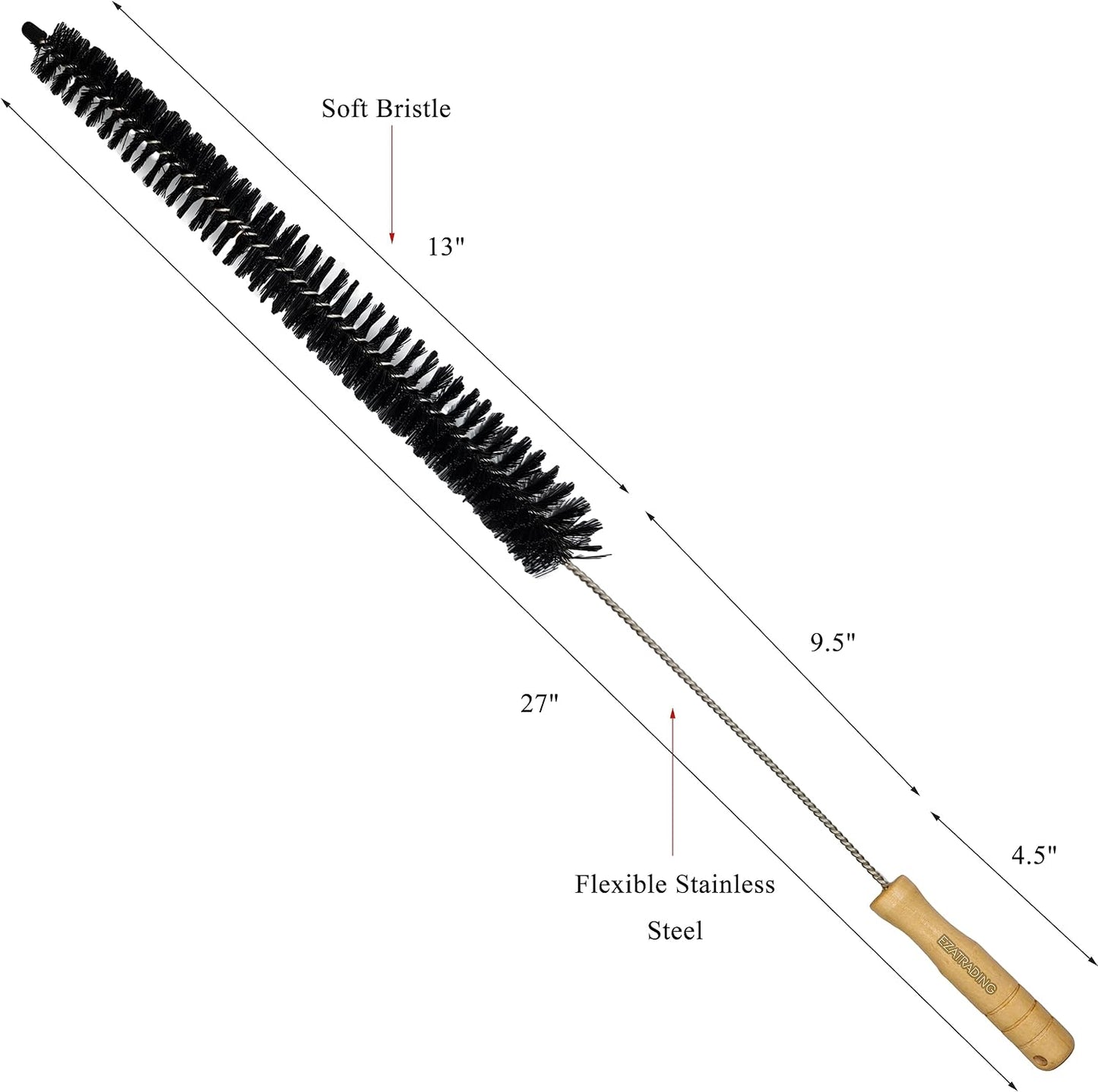 Bristle and Flexible Brush 27 Inch for Clothes Dryer Lint Vent Trap Cleaning, Refrigerator Coil, Drain Pipes and Radiators Cleaning (Plastic Handle - 4 Pack)