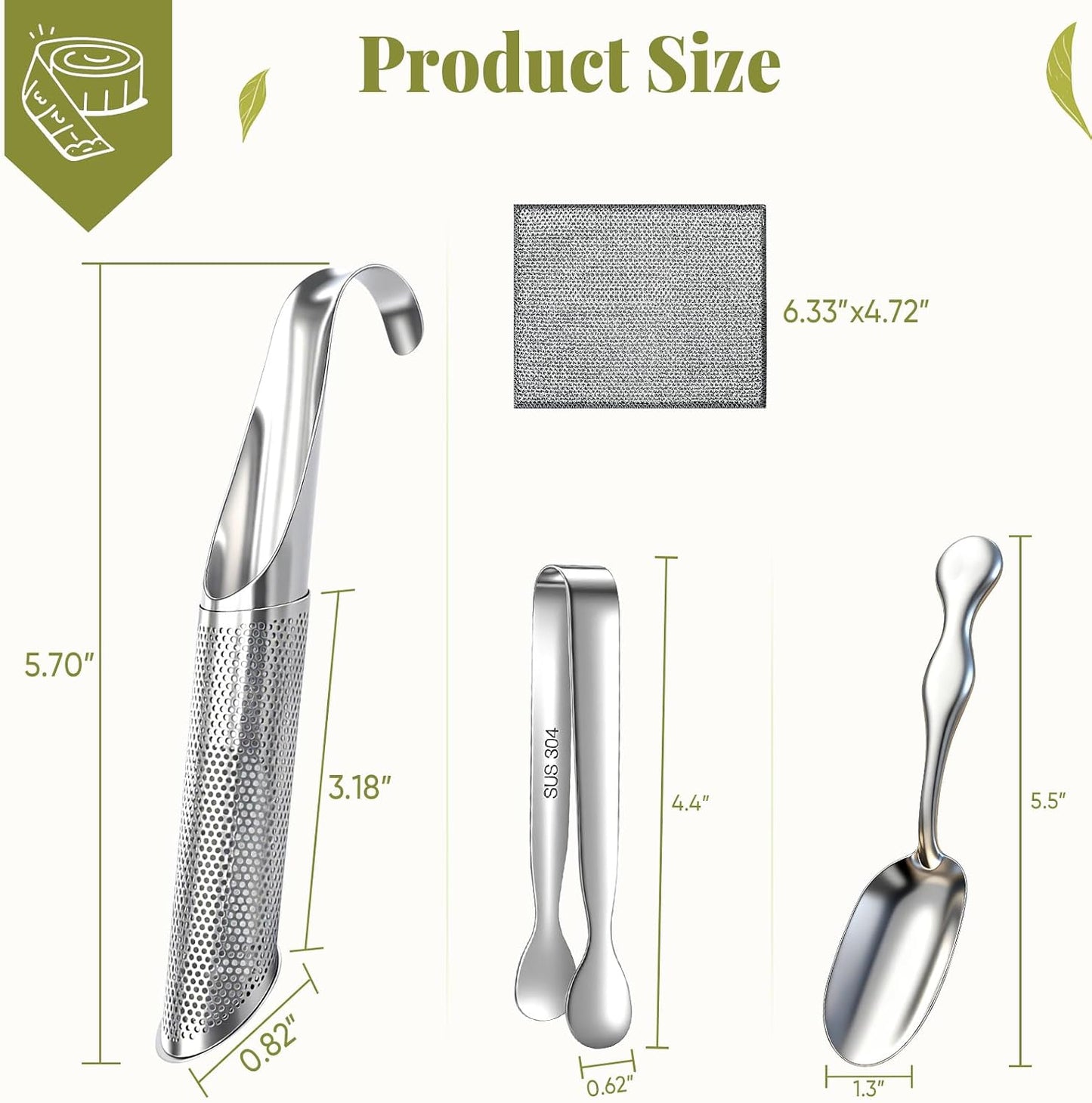 2 Pcs Tea Infuser, Tea Diffusers for Loose Tea with Teaspoon Tea-tweezers Steel Wire Cloth, for All Kinds of Tea