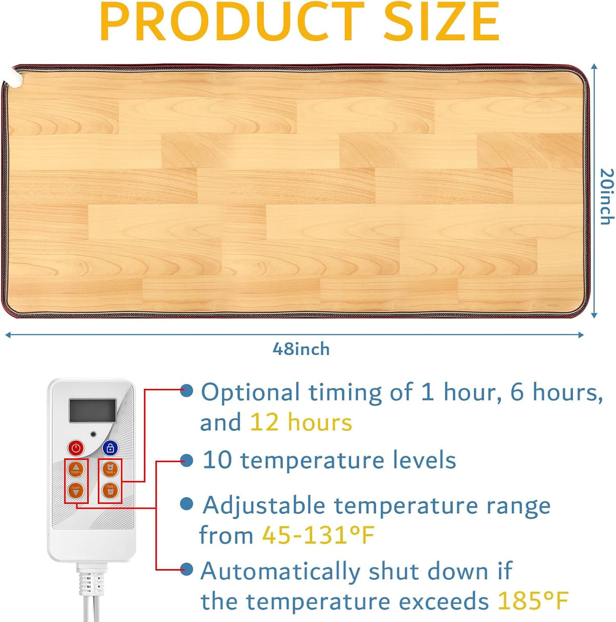 QOUBAI PVC 110V Heated Floor Mat Heater for Foot Warmer Under Desk 22 x 20 Inch Electric Heating Pad Energy Saving Carpet Pad Indoor Floor Heated Rug for Home Office Bathroom House Gray
