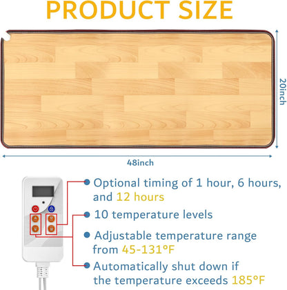 QOUBAI PVC 110V Heated Floor Mat Heater for Foot Warmer Under Desk 22 x 20 Inch Electric Heating Pad Energy Saving Carpet Pad Indoor Floor Heated Rug for Home Office Bathroom House Gray