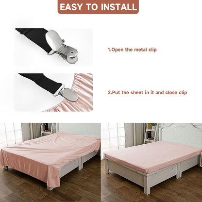 Bed Sheet Straps, Upgrade Fitted Bed Sheet Holders for Corners, Non Slip Sheet Clips White 4Pcs