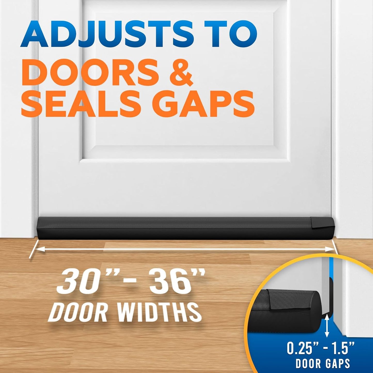 Comfyanno Under Door Draft Stopper - Bottom Door Gap Filler & Seal - Fits 30” to 36” Door, Double Side Block Noise, Sound, Air, Bugs, Dust, Easy to Install, No Adhesive, Black