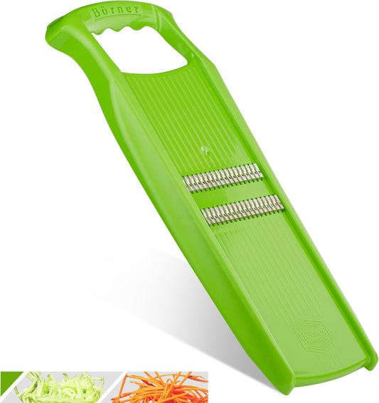 Börner Roko PowerLine Vegetable Slicer Set (2-piece) • Fine Julienne Cutter for Fruit and Vegetables + Safety Guard • Julienne Slicer • Mandoline Slicer Set • Kitchen Slicer (Red)