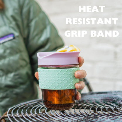 Large Travel Mug Loose Tea Infuser - Detachable Tea Strainer with Spill Proof Lid - 18oz/530ml BPA-Free Reusable Glass Travel Coffee Cup with Silicone Band (Ice Cream, 18oz)