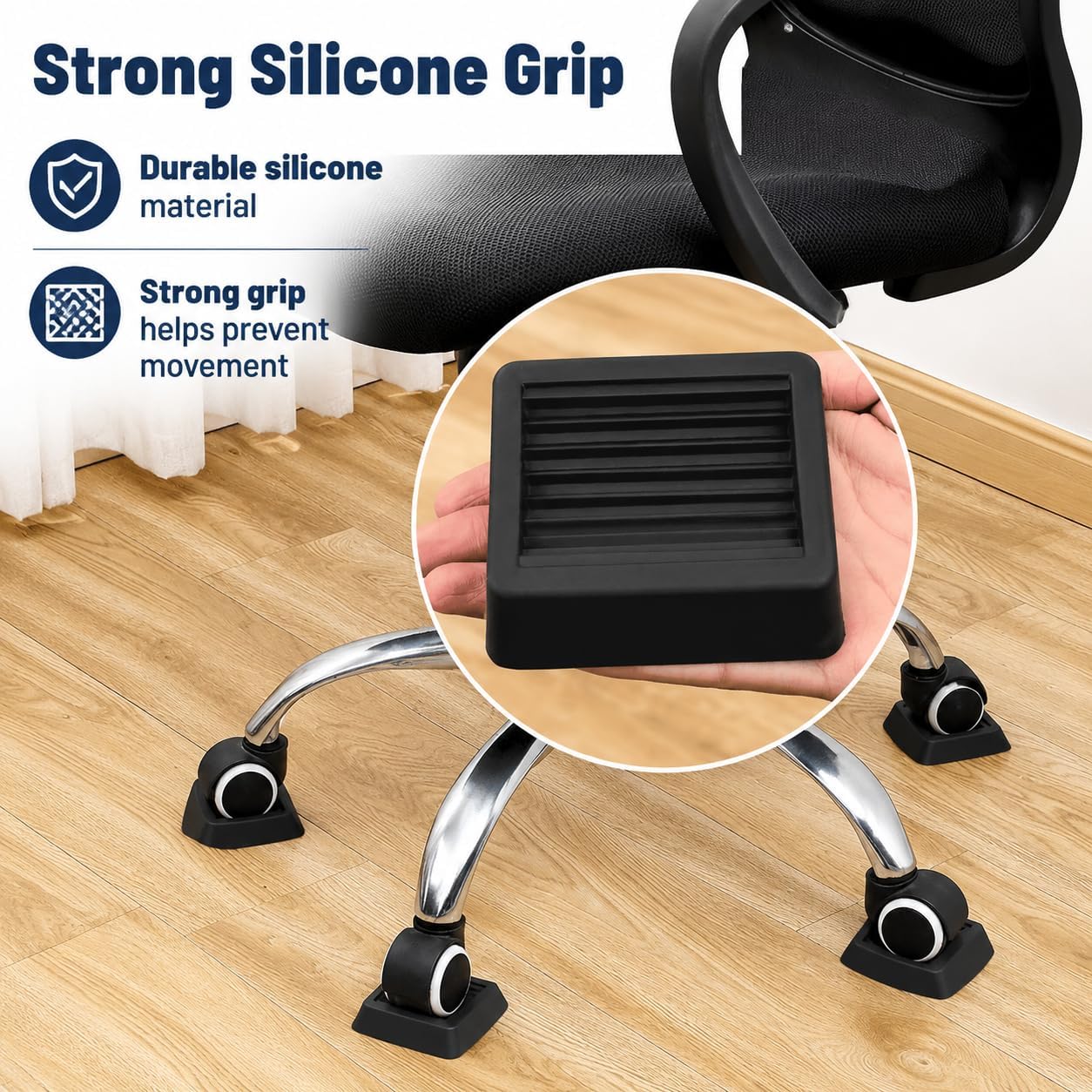 Non Slip Furniture Pads Wheel Stoppers for Office Chairs Beds Couches Prevent Sliding on Carpet Hard Floors Fits 1-4 Inch Wheels Silicone Caster Cups Durable Grips (10 PCS)