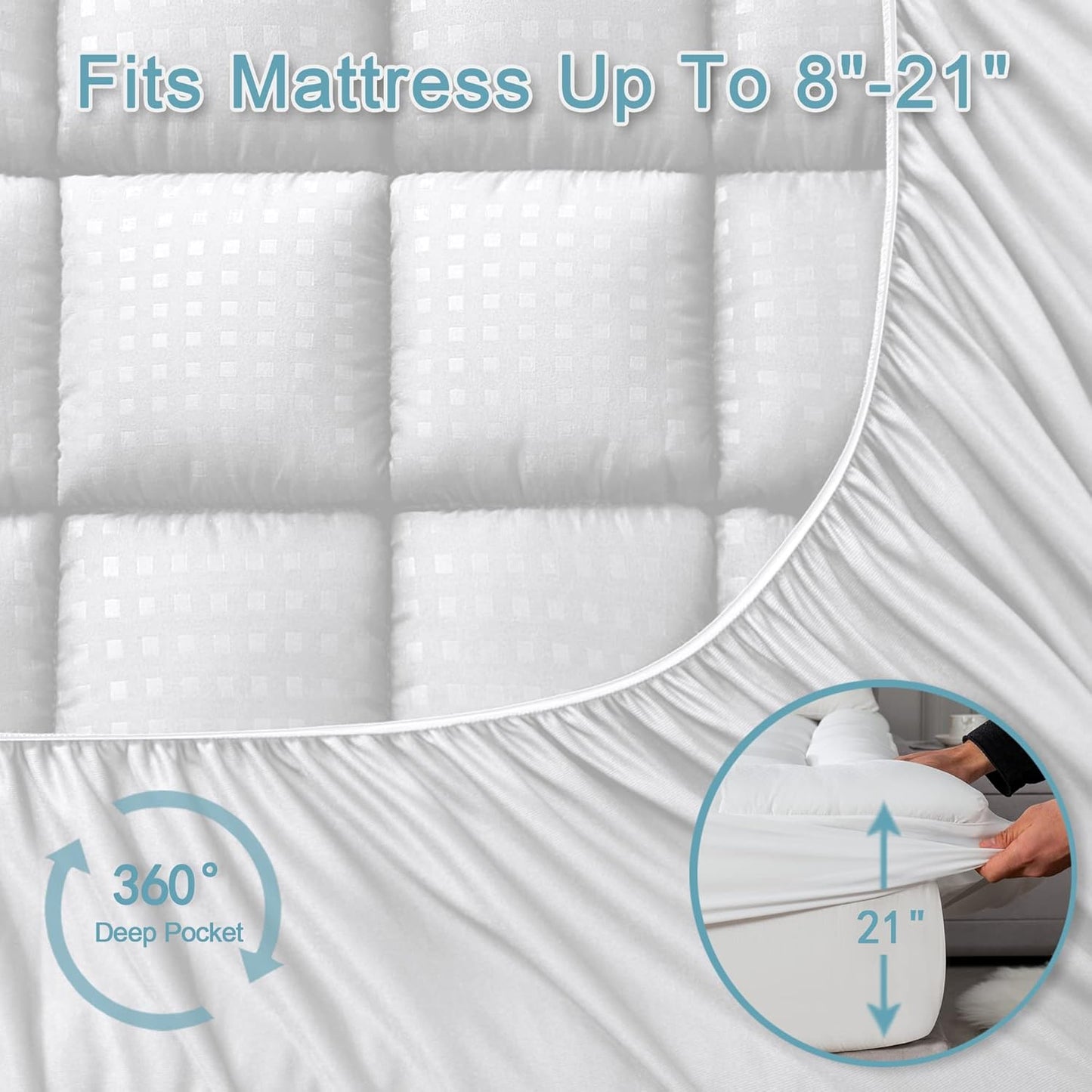 HYLEORY Queen Mattress Pad Quilted Fitted Mattress Protector Cooling Pillow Top Mattress Cover Breathable Fluffy Soft Mattress Topper with 8-21" Deep Pocket, Dark Grey