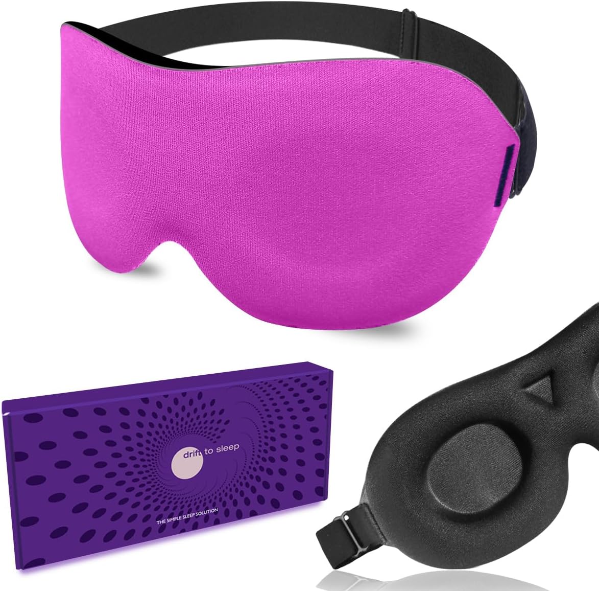 DTS Eye Sleep Mask for Side Sleepers Men Women Zero Eye Pressure 3D Cups Complete Light Blocking Night Blindfold with Adjustable Strap Shade Cover Sleeping Mask for Travel Nap Work Home (Black)
