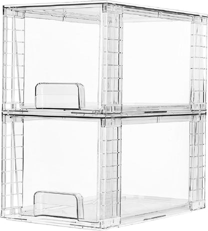 Vtopmart 4 Pack Large Stackable Storage Drawers, Clear | Easily Assemble Bathroom Closet Undersink Organizers and Storage Kitchen Cabinets,Pantry,Makeup,Medicine Organization