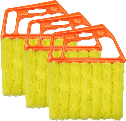 3 PCS Blind Cleaner Duster Tool, 7 Finger Detachable Duster Auto Air Conditioner Cleaning Tool, Washable Dusting Brush Handheld Cleaner for Vehicle Air Vents Blinds (Yellow)