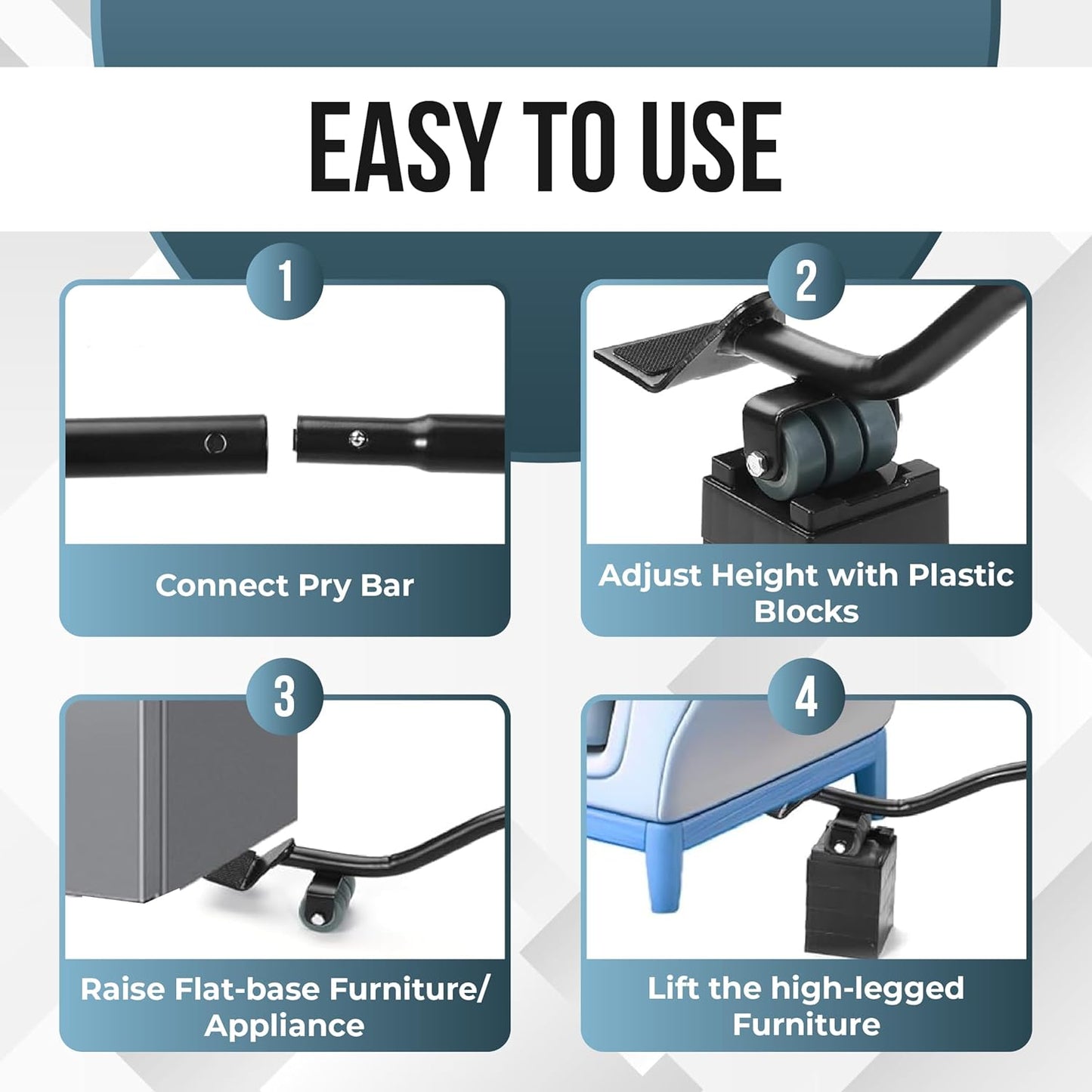 Furniture Lifter Tool Set – Heavy Duty Steel Lever & 3 Sliding Pads – Lifts up to 550 lbs – Ideal for Moving Sofas, Appliances & More
