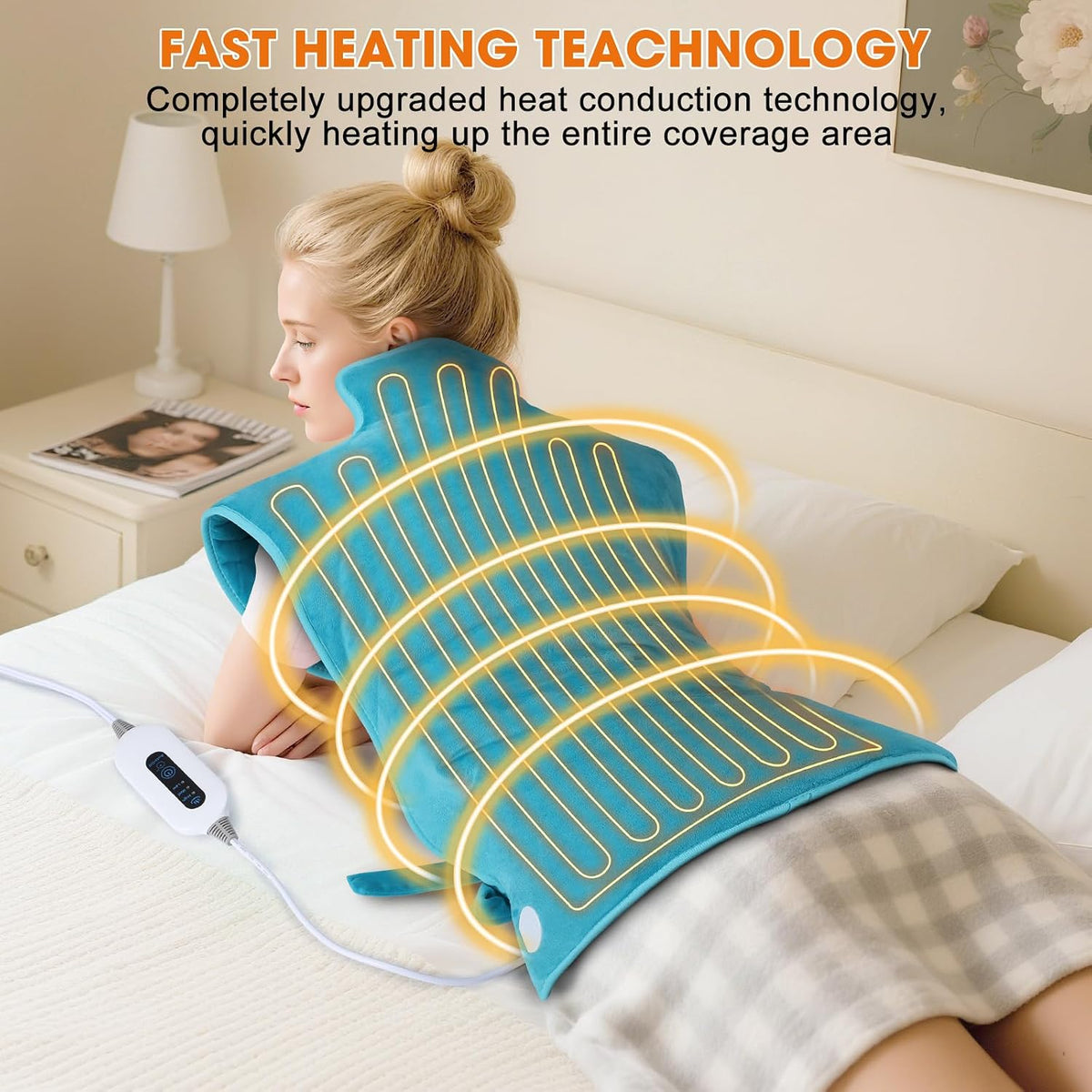 Tovve Heating Pad for Back Neck Shoulders, Large Wearable Relax Muscles, Birthday Gifts for Women Men Mom Dad Elderly, 3 Heat Settings/2-Hour Safe Auto-Off, 24"×37" Ergonomic Fit Design-Blue