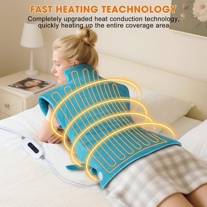 Tovve Heating Pad for Back Neck Shoulders, Large Wearable Relax Muscles, Birthday Gifts for Women Men Mom Dad Elderly, 3 Heat Settings/2-Hour Safe Auto-Off, 24"×37" Ergonomic Fit Design-Blue