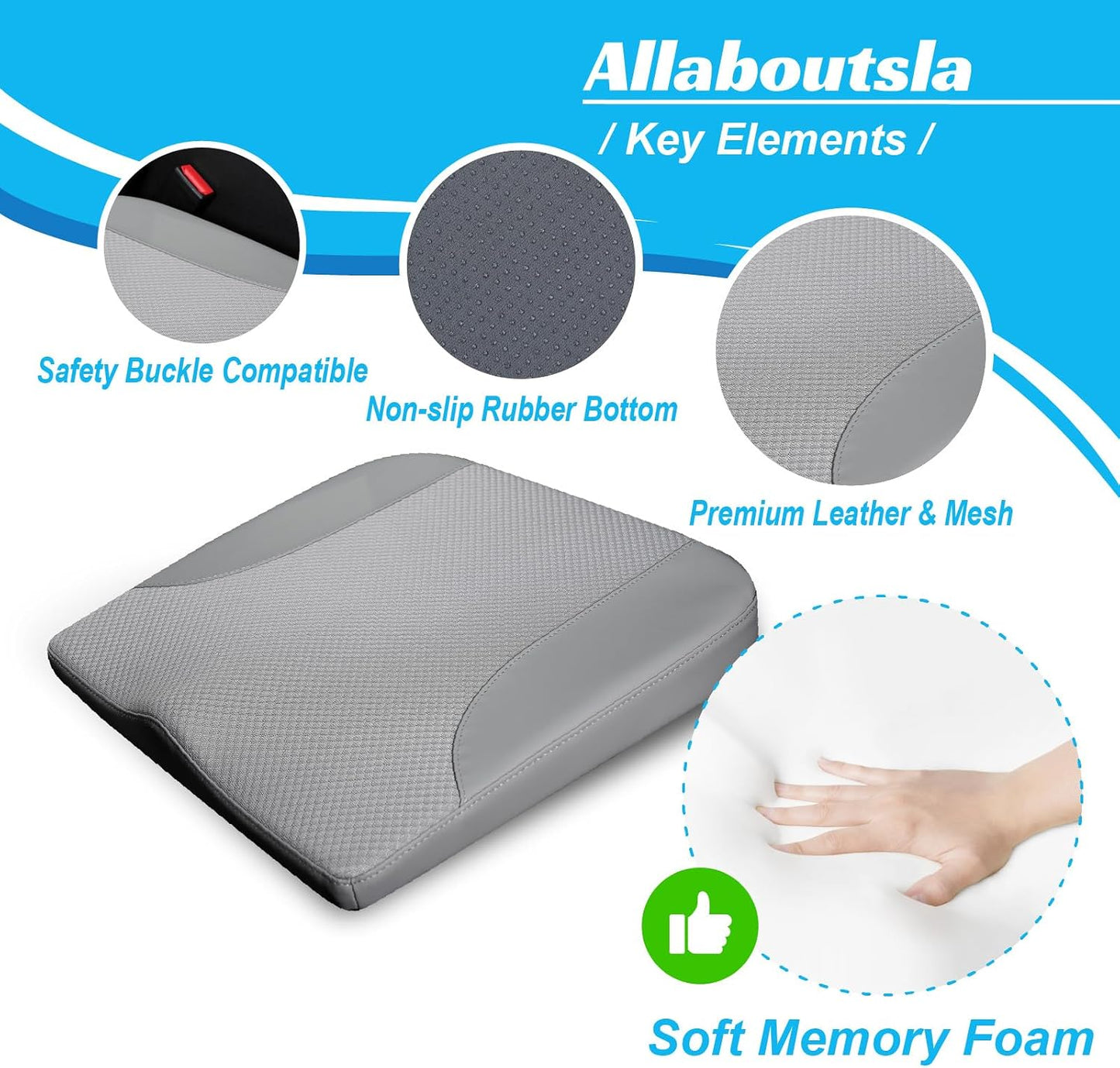 Allaboutsla Car Seat Cushion with Lumbar Support Pillow, Car Back Support | L-Shaped Ergonomic Memory Foam Seat Cushion, Car Seat Cushions for Driving, Driver Cushion and Back Support for Car, B&G