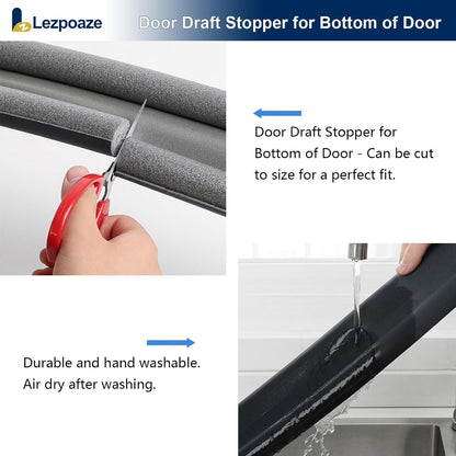 Door Draft Stopper for Bottom of Door - Adjustable Under Door Sweep, No Adhesive, Blocks Cold Air, Hot Air, Noise, Light & Bugs, Weather Stripping Gap Filler, Easy Install, 36" Length, Grey