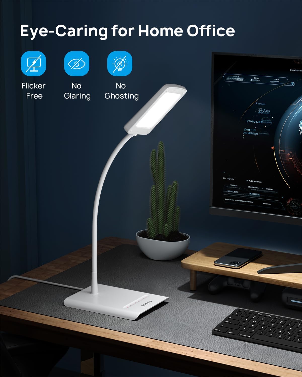 TROND Desk Lamp, Dimmable Eye-Caring Table Lamp, Memory Function, Black | 3 Color Modes 7 Brightness Levels, Flexible Gooseneck, Touch Control, Desk Light for Home Office Dorm Room Essentials