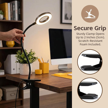 Clip on Book Light, LED Desk Lamp with Clamp, Flexible Gooseneck