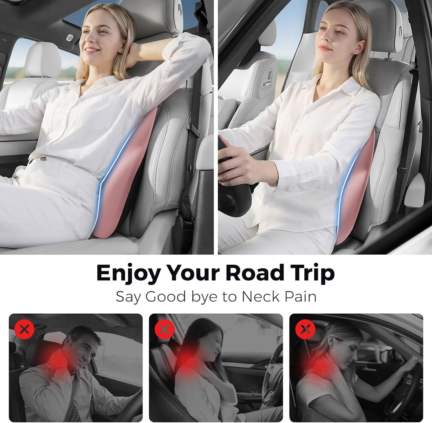 BEBAS Ergonomic Lumbar Support Pillow for Car, Memory Foam Car Back Cushion | Comfort Lumbar Pillow for Back Pain Relief, Breathable Washable Cover, Fits for Driving, Office, Wheelchair, Black