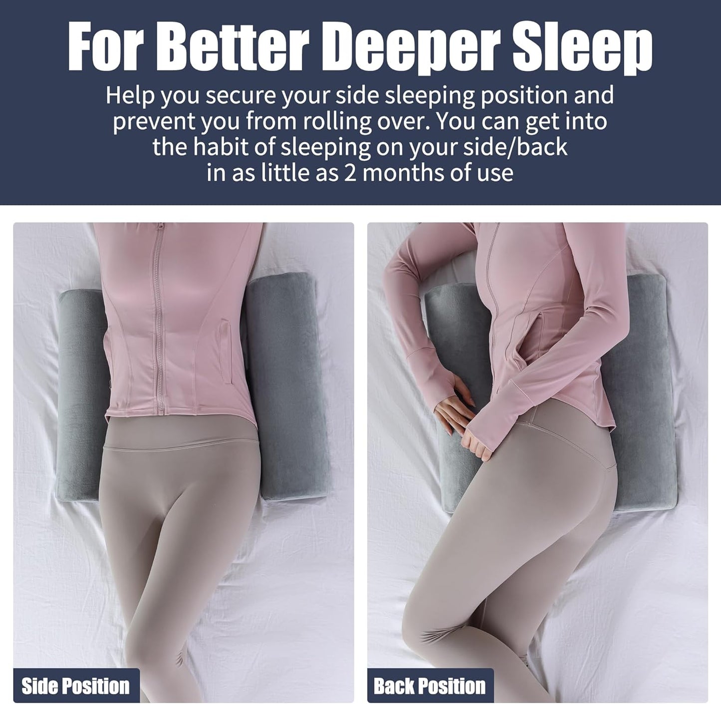 HOMBYS Memory Foam Sleep Position Training Pillow, Half Moon Bolster Body Supportive Trainer Pillow for Back Sleeper Side Sleeper, Adjustable Semi Roll Body Pillow - Grey