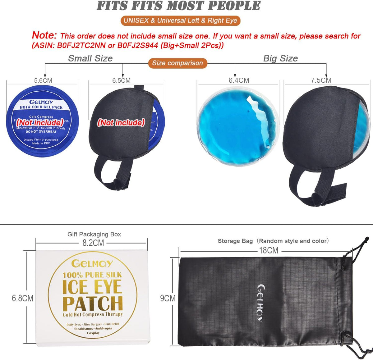 Cooling Eye Patches for Puffy Eyes, Pure Silk Ice Eye Patch, Single Eye Mask, Medical One Eye Cover Cold Hot Therapy Strabismus Lazy Eyes After Surgery Adult Kid Pirate Eyepatch (Black)