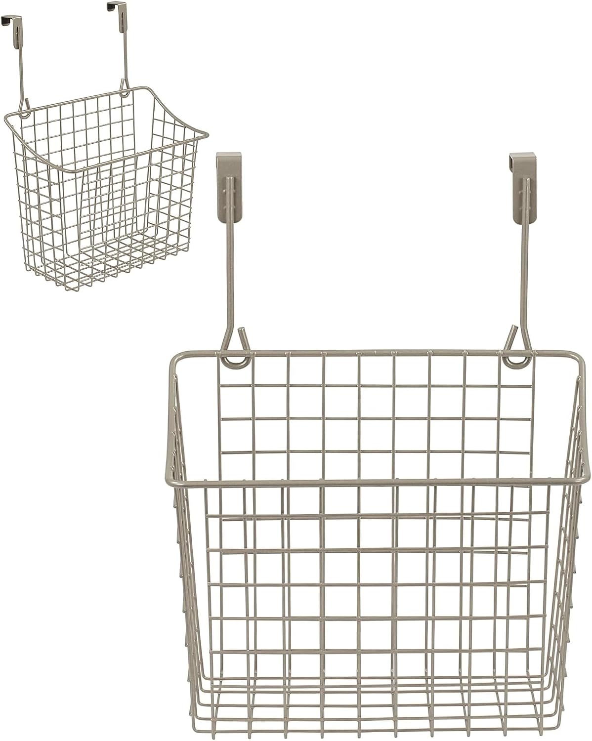 Spectrum Hanging Baskets for Organizing (Large, Satin Nickel) - Grid Over the Cabinet Wire Basket for Kitchen or Bathroom - Door Hanging Storage Organizer for Cleaning Supplies, Washcloths, & Towels