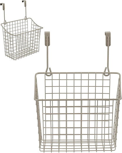 Spectrum Hanging Baskets for Organizing (Large, Satin Nickel) - Grid Over the Cabinet Wire Basket for Kitchen or Bathroom - Door Hanging Storage Organizer for Cleaning Supplies, Washcloths, & Towels