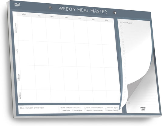 Magnetic Weekly Meal Planner for Fridge - 52 Undated Tear Off Sheets with Grocery List - Thick 120gsm No Bleed Paper - Strong Full Width Magnet - Family Meal Planning Board 11.3 x 8.3 | Undated weekly meal planner with tear-off shopping list, thick