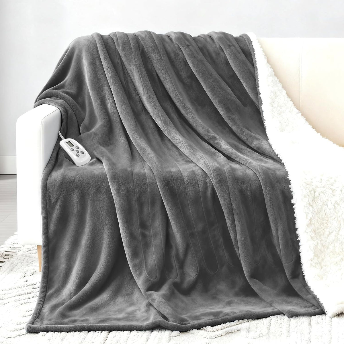 Heated Blanket Electric Throw Blanket with Built-in Button Controller 50"x60" One-Touch Ultra Cozy Soft Warm Heating Electric Blanket with 4 Heat Levels & 4 Hours Auto-Off Overheat Protection