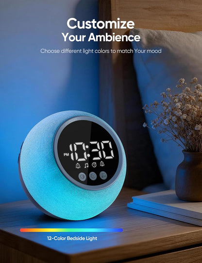 Wake Up Light Sunrise Alarm Clock with Sound Machine, 12-Color Night Light | ERZERT Digital Dual Alarm Clock for Bedrooms with White Noise Machine 30 Sounds, Snooze, Easy-Set for Baby Kids Adult