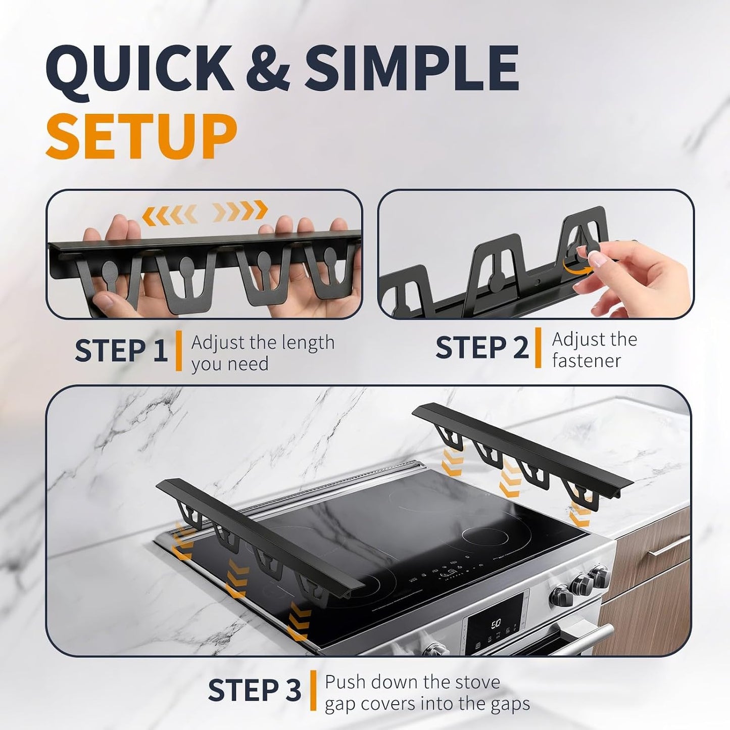 Stove Gap Covers Stainless Steel, 2 Pack Stove Gap Filler Easy Retractable Length 13.8" to 27.5", Width 0.79" Stove Gap Guards Range Trim Kit, Heat Resistant Guard Between Stove Top & Counter