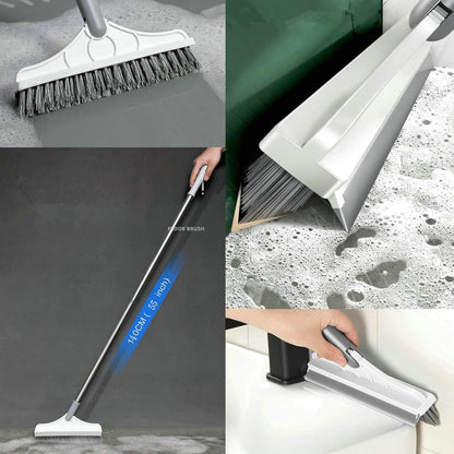 2 in 1 Floor Brush Scrubber with Long Handle Grout Brush 3 Poles 53.5'' New Upgrade Stiff Bristle Cleaning Scrub Brush with Squeegee 120°Rotating Tile Brush for Cleaning Bathroom Glass Patio Kitchen