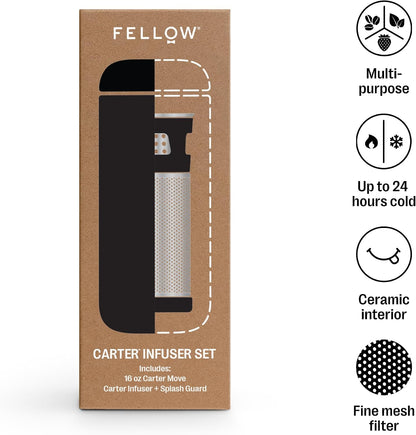Fellow Carter Tea Infuser for Loose Leaf Tea and Cold Brew - Fine Mesh | Stainless Steel Tea Steeper, Dishwasher Safe, Snaps Into Carter Mug 16 oz, Drip Tray Included, Tea Diffuser for Mugs