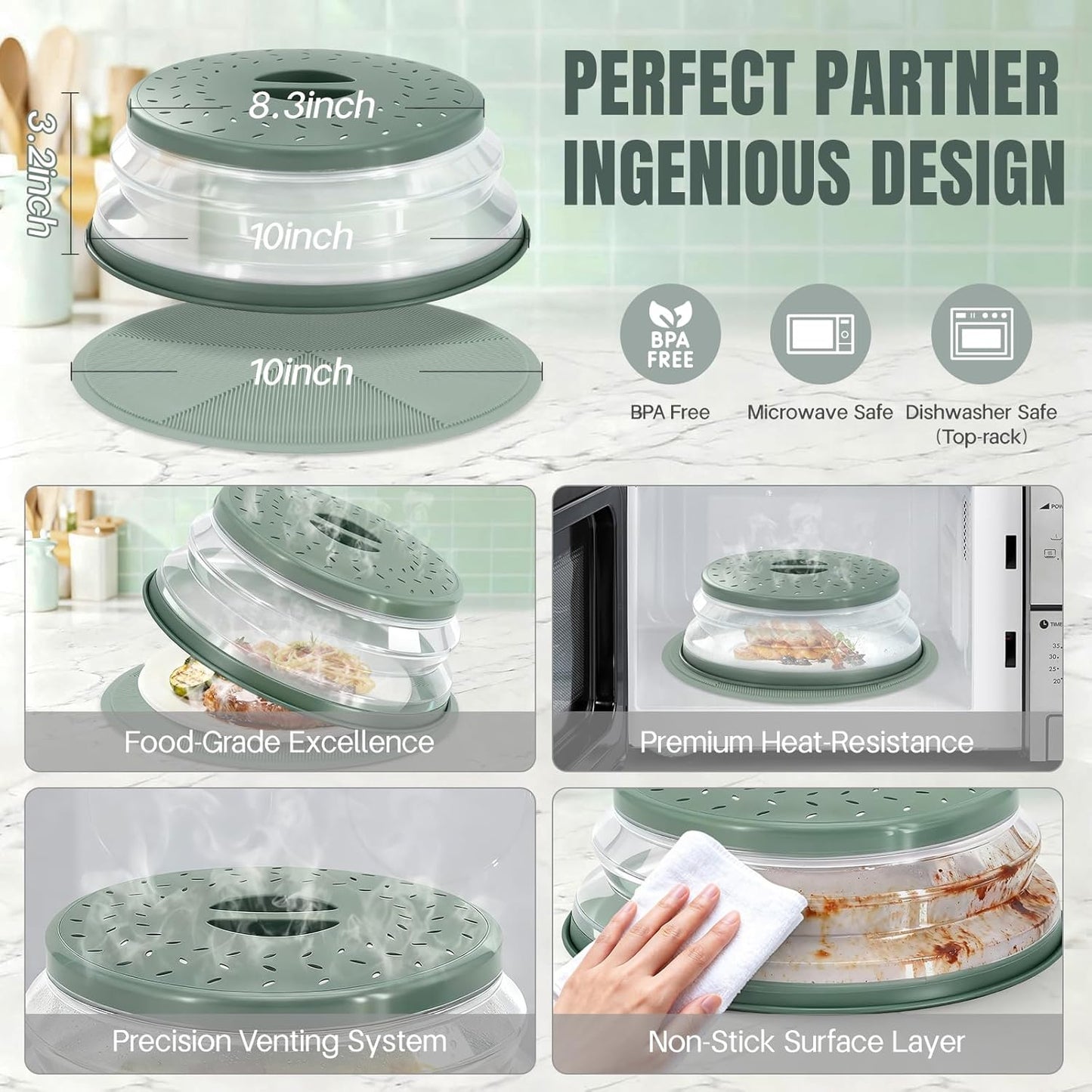 2 in 1 Microwave Splatter Cover Food, Microwave Silicone Mat Place Holders for Multi-use, Silicone Trivet, Pot Holders, Drying, Baking, Utensils Rest for Kitchen Counter Mat