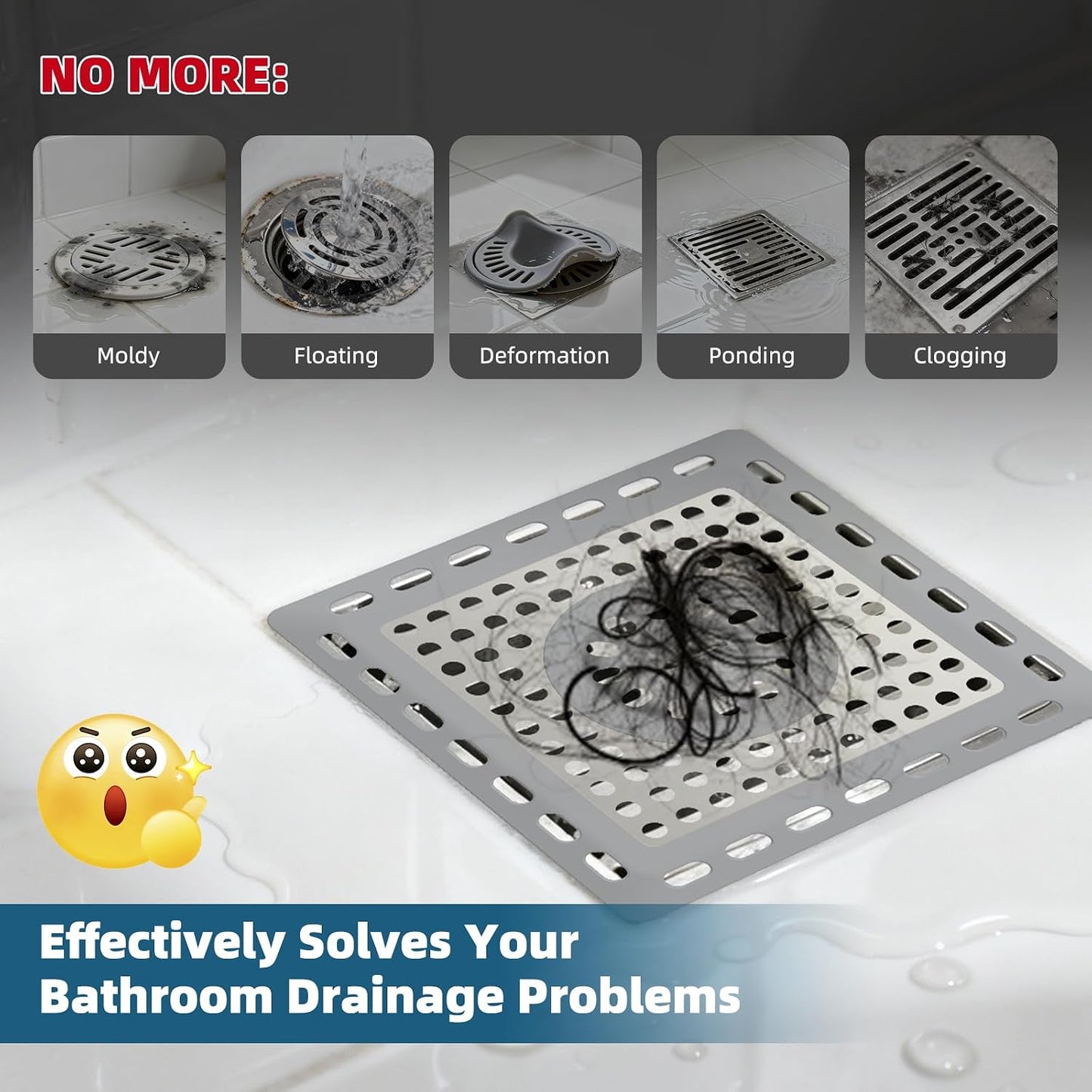 Hibbent Upgraded Shower Drain Hair Catcher for Bathroom Floor 4" Drain, Anti-Clogging Shower Drain Cover, Stainless Steel & Silicone Drain Strainer with Handle, Shower Drain Protector, Grey