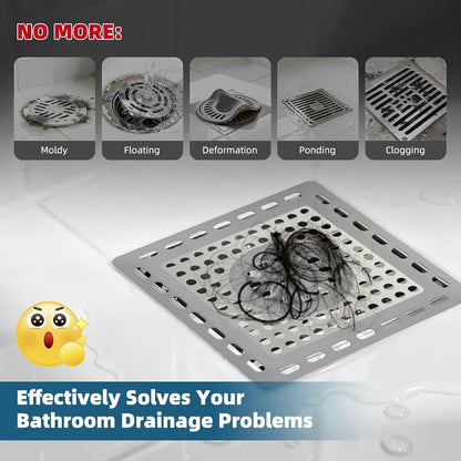 Hibbent Upgraded Shower Drain Hair Catcher for Bathroom Floor 4" Drain, Anti-Clogging Shower Drain Cover, Stainless Steel & Silicone Drain Strainer with Handle, Shower Drain Protector, Grey