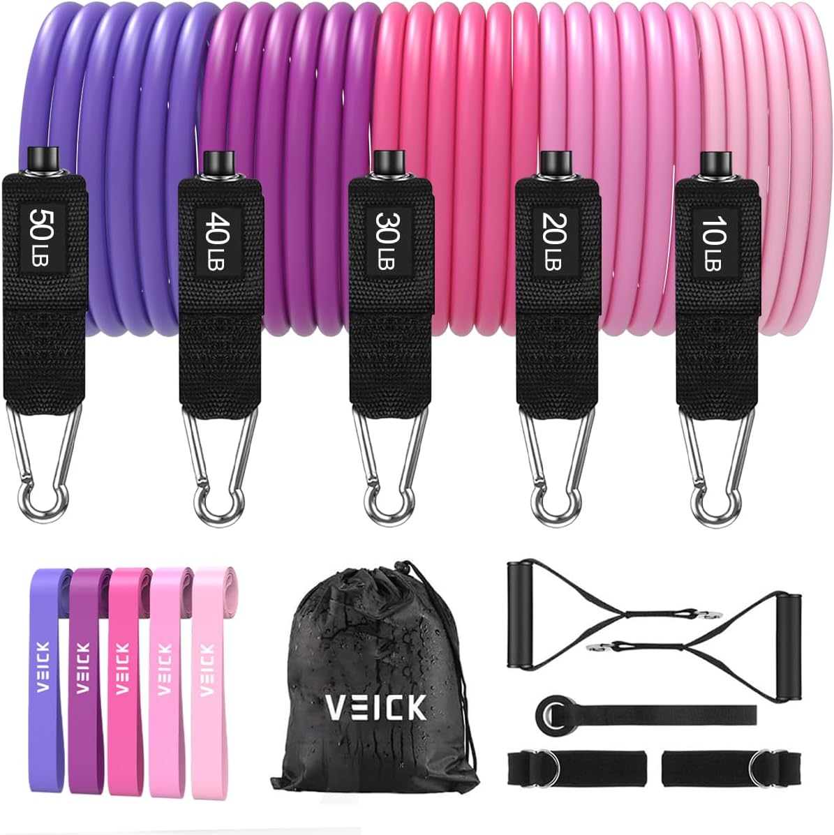 VElCK Resistance Bands Set with Handles for Exercise, Workout and Home Gym | 100% Natural Latex, 10-150LBS, Versatile for Yoga, Pilates, Strength, Home Gym
