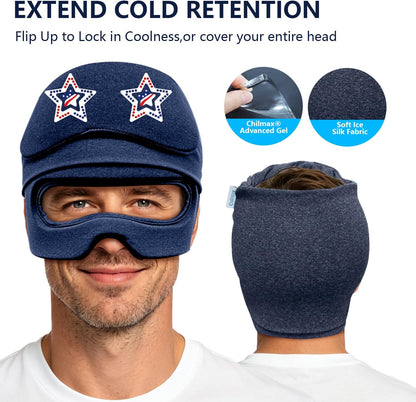 Migraine Relief Cap with Slide-Up Eye Mask, Headache Relief Ice Hat