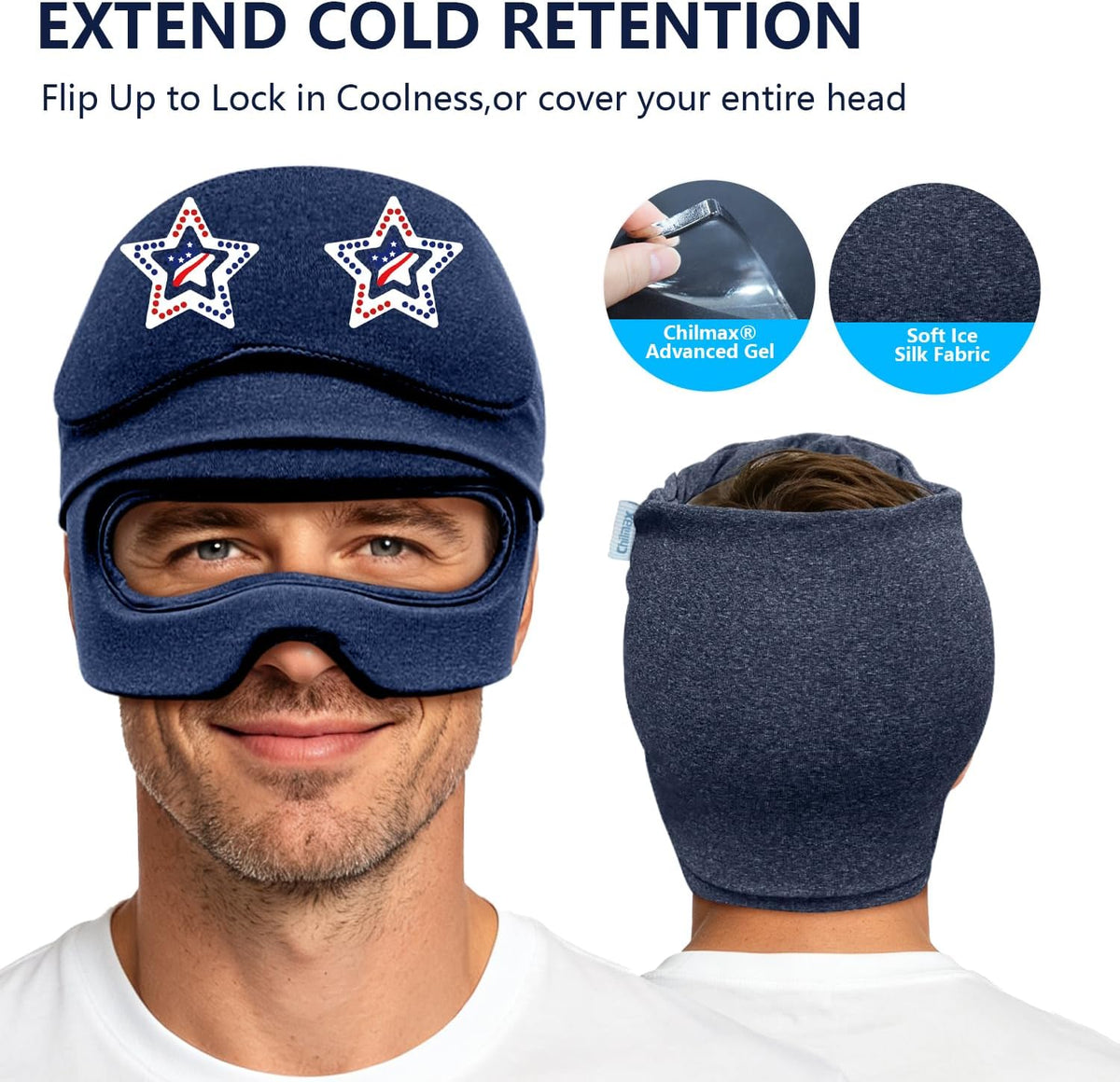 Migraine Relief Cap with Slide-Up Eye Mask, Headache Relief Ice Hat