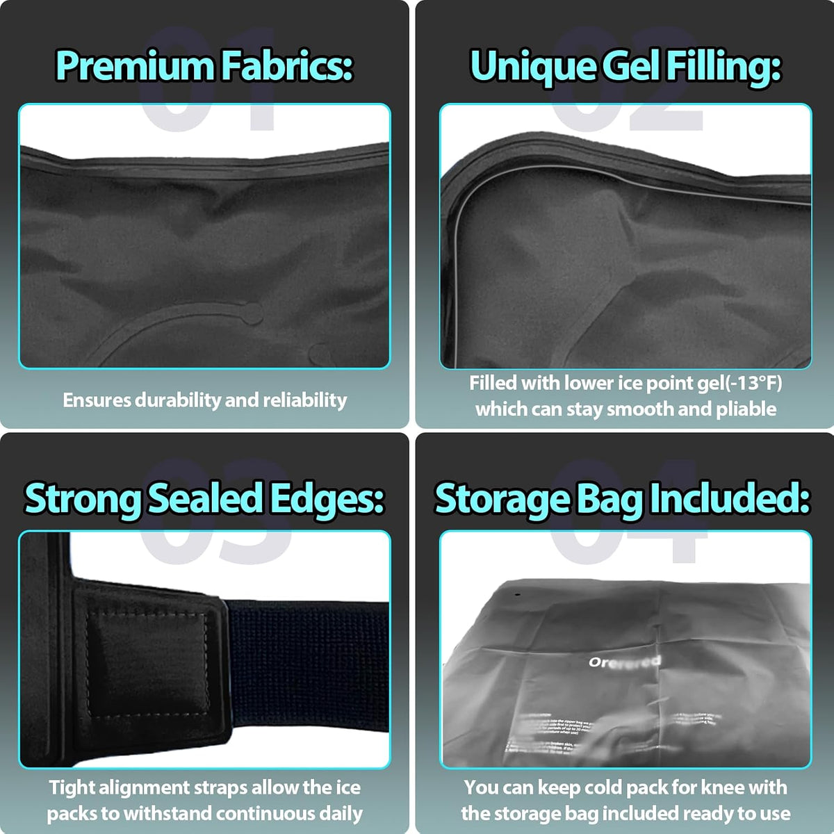 Ice Packs for Injuries Reusable Knee Gel Ice Pack Wrap for Swelling Black