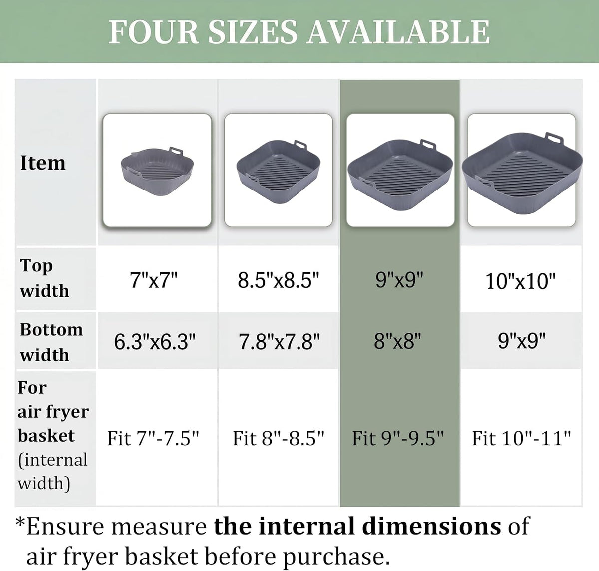 Golden Associate Silicone Liners Square for 8 to 8.5 inch Air Fryer, 2 Pcs Non-stick Food-grade Reusable Basket Baking Tray Airfryer Accessories